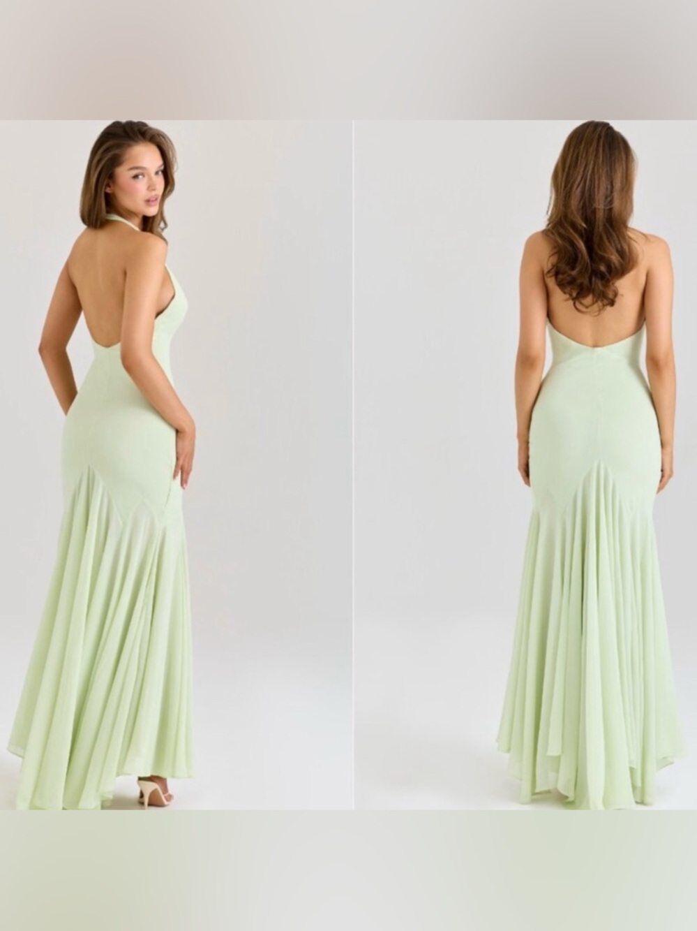 House of CB “Tamara” Mint Green Backless High-Low Mermaid Gown